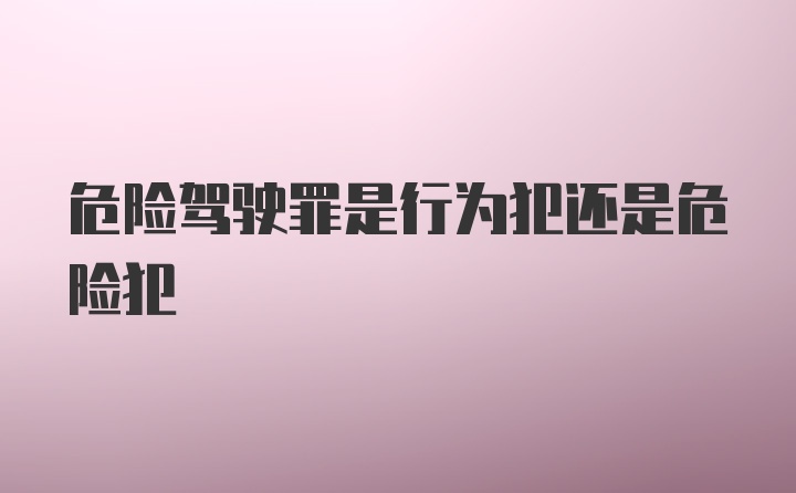 危险驾驶罪是行为犯还是危险犯