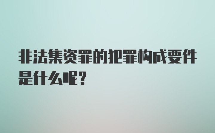 非法集资罪的犯罪构成要件是什么呢？