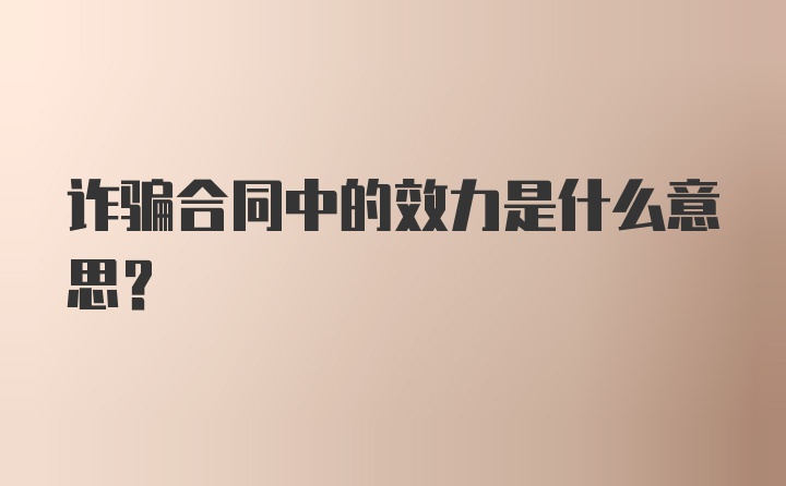 诈骗合同中的效力是什么意思？