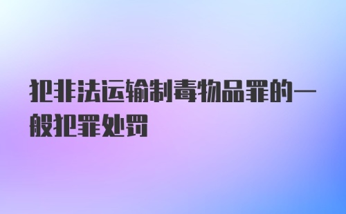 犯非法运输制毒物品罪的一般犯罪处罚