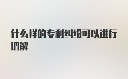 什么样的专利纠纷可以进行调解