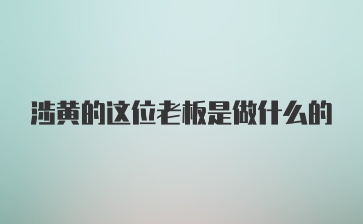 涉黄的这位老板是做什么的