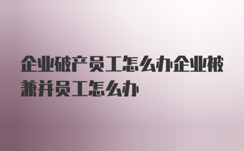 企业破产员工怎么办企业被兼并员工怎么办