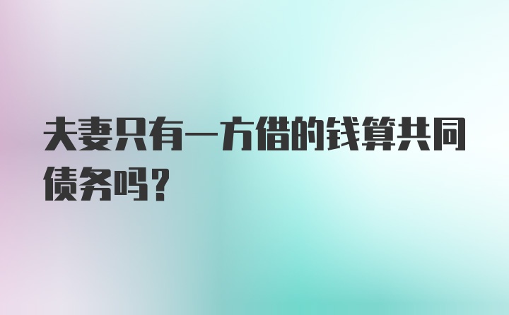 夫妻只有一方借的钱算共同债务吗？