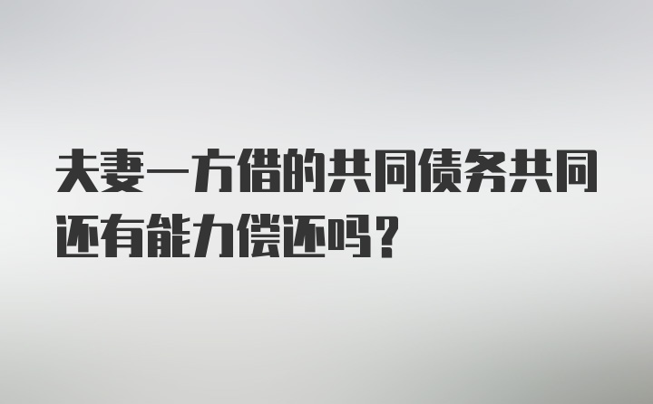 夫妻一方借的共同债务共同还有能力偿还吗?