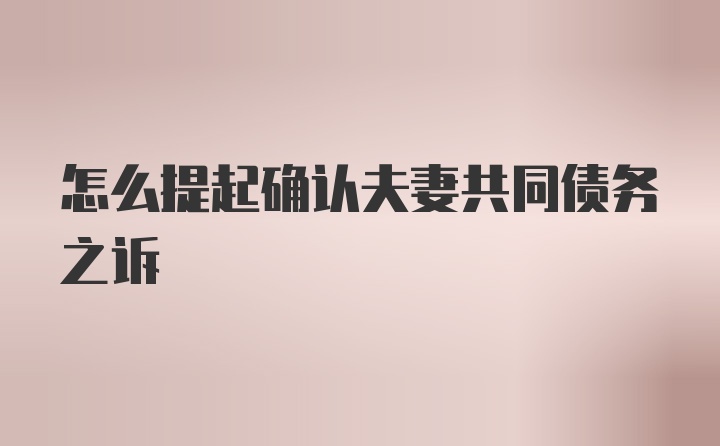 怎么提起确认夫妻共同债务之诉