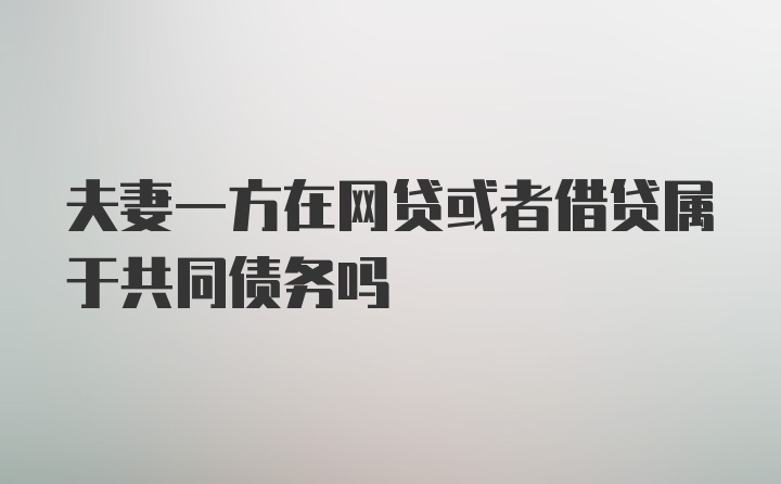 夫妻一方在网贷或者借贷属于共同债务吗