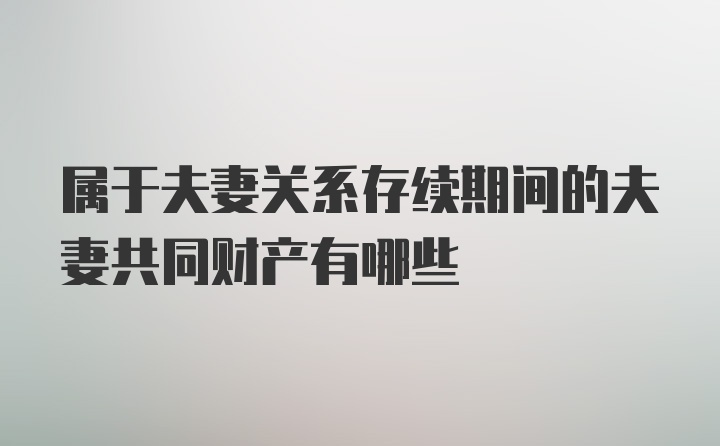 属于夫妻关系存续期间的夫妻共同财产有哪些