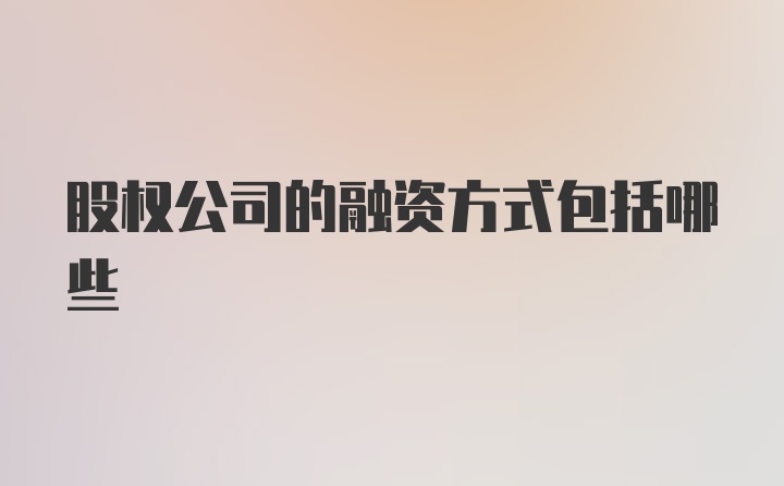 股权公司的融资方式包括哪些