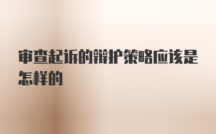 审查起诉的辩护策略应该是怎样的