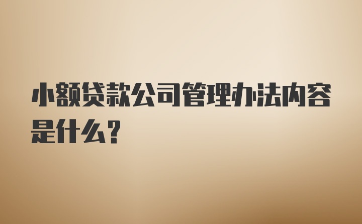 小额贷款公司管理办法内容是什么？