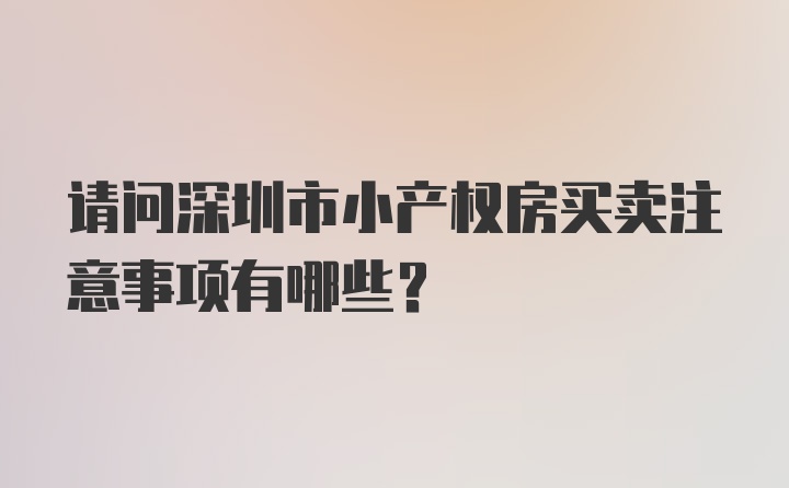 请问深圳市小产权房买卖注意事项有哪些？