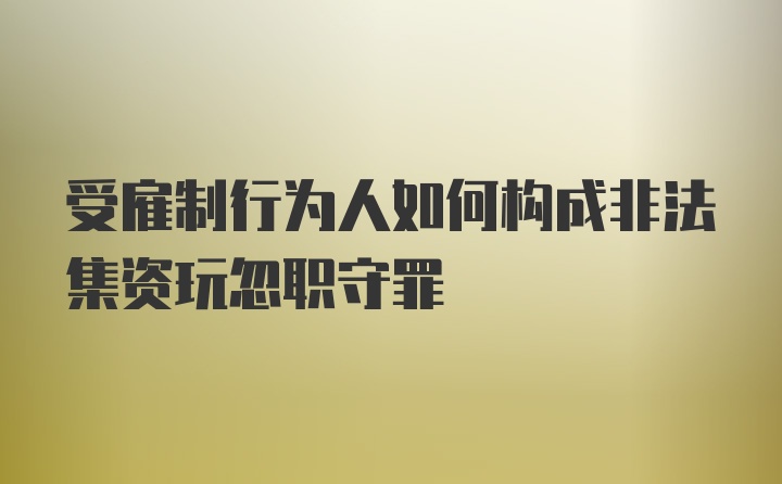 受雇制行为人如何构成非法集资玩忽职守罪