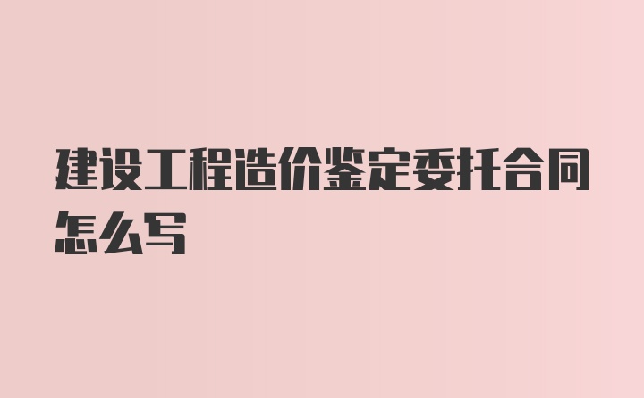 建设工程造价鉴定委托合同怎么写