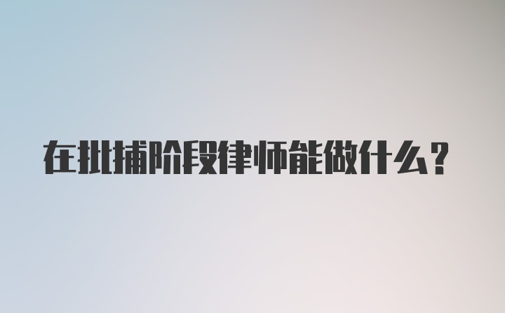 在批捕阶段律师能做什么？