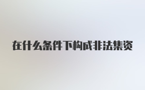 在什么条件下构成非法集资