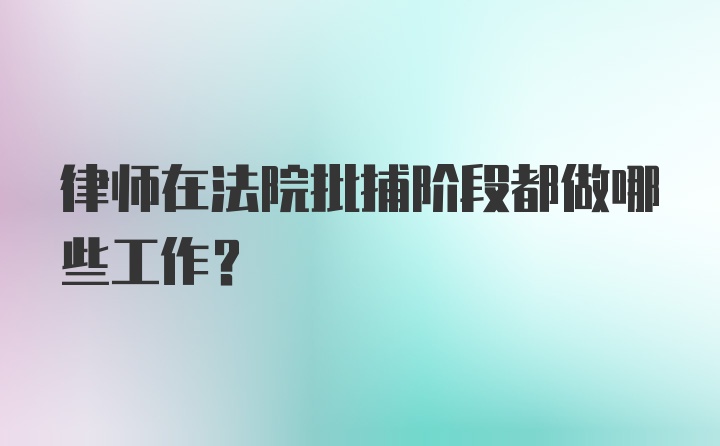 律师在法院批捕阶段都做哪些工作？