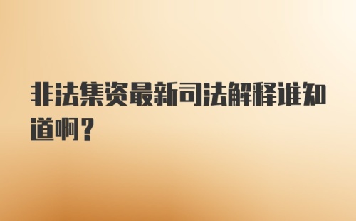 非法集资最新司法解释谁知道啊？