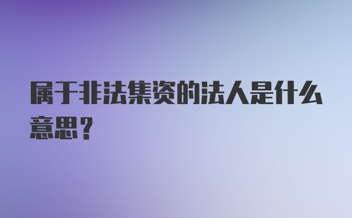 属于非法集资的法人是什么意思?