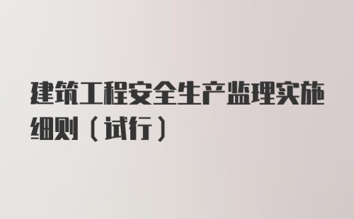 建筑工程安全生产监理实施细则（试行）