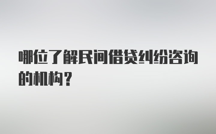 哪位了解民间借贷纠纷咨询的机构？