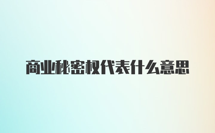 商业秘密权代表什么意思