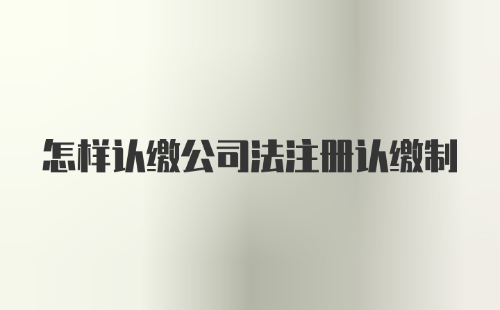 怎样认缴公司法注册认缴制