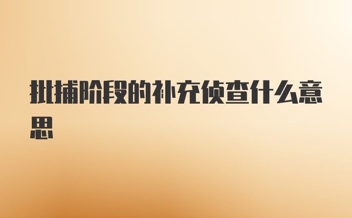 批捕阶段的补充侦查什么意思