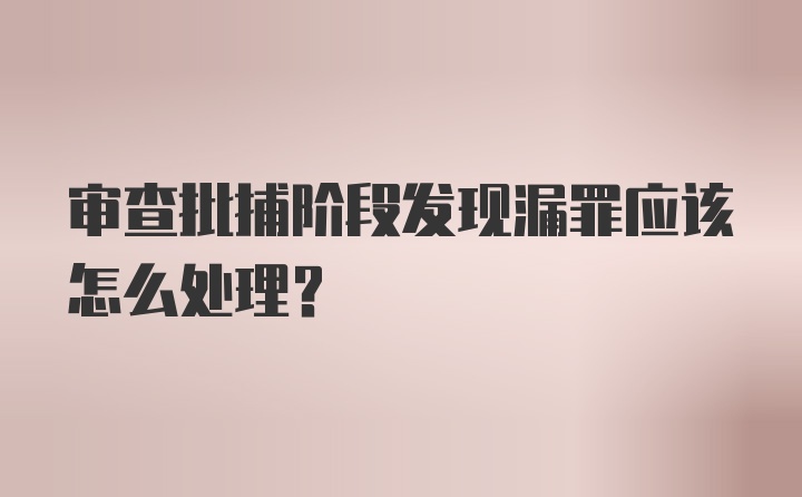 审查批捕阶段发现漏罪应该怎么处理？