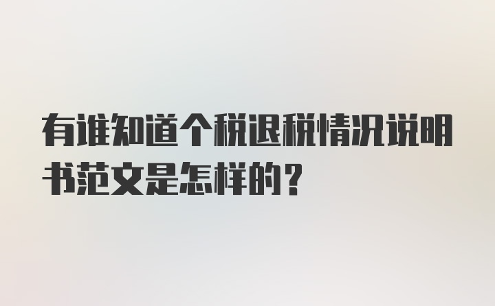 有谁知道个税退税情况说明书范文是怎样的？