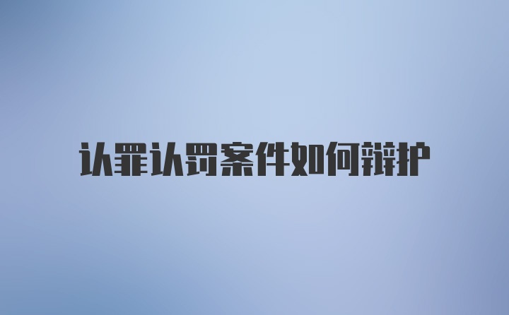 认罪认罚案件如何辩护