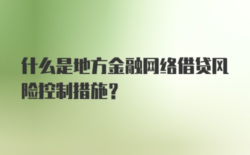 什么是地方金融网络借贷风险控制措施?