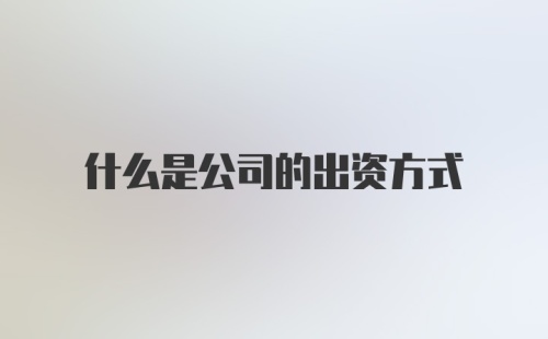 什么是公司的出资方式