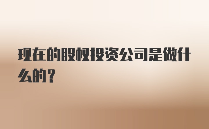 现在的股权投资公司是做什么的？