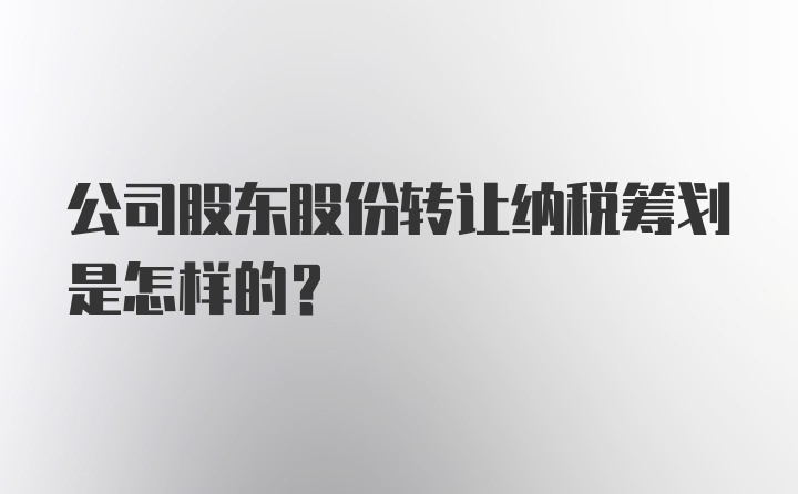 公司股东股份转让纳税筹划是怎样的？