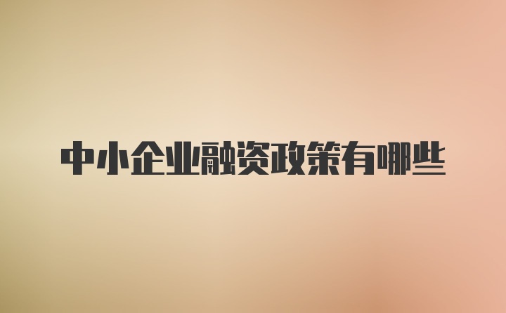 中小企业融资政策有哪些