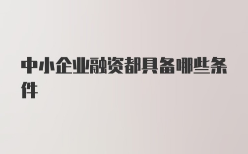 中小企业融资都具备哪些条件