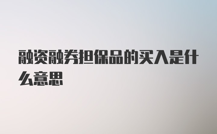 融资融券担保品的买入是什么意思