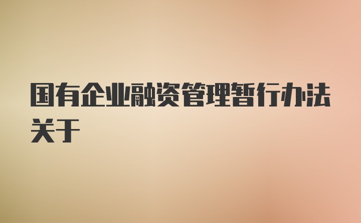 国有企业融资管理暂行办法关于