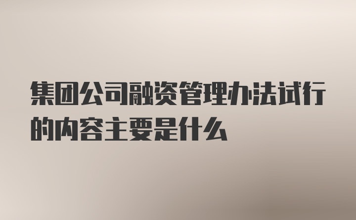 集团公司融资管理办法试行的内容主要是什么