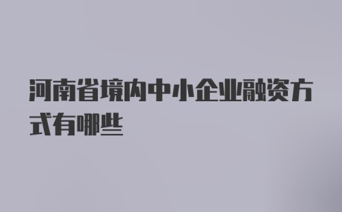 河南省境内中小企业融资方式有哪些