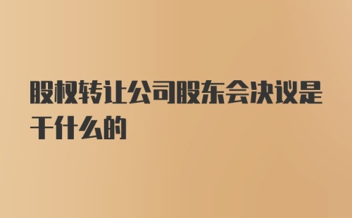 股权转让公司股东会决议是干什么的