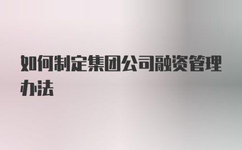 如何制定集团公司融资管理办法