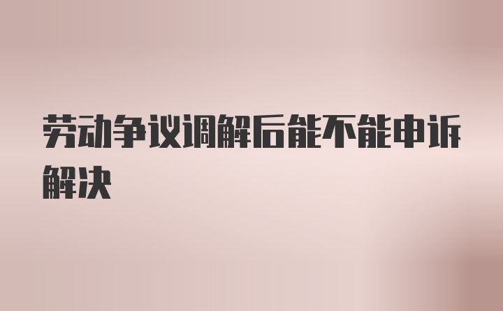 劳动争议调解后能不能申诉解决