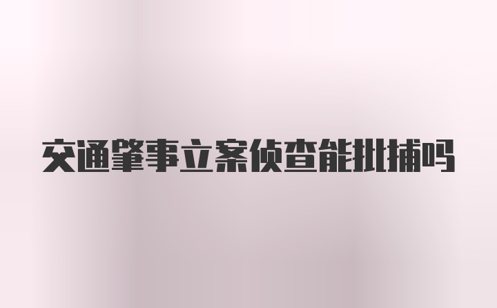 交通肇事立案侦查能批捕吗