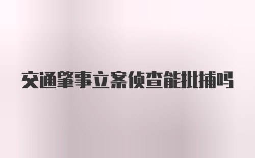 交通肇事立案侦查能批捕吗