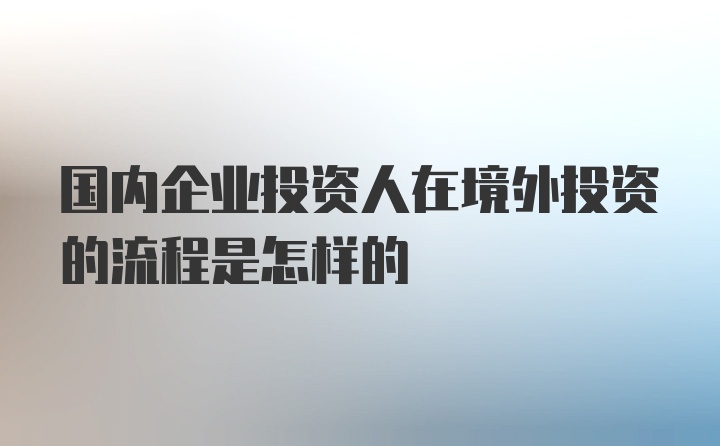 国内企业投资人在境外投资的流程是怎样的