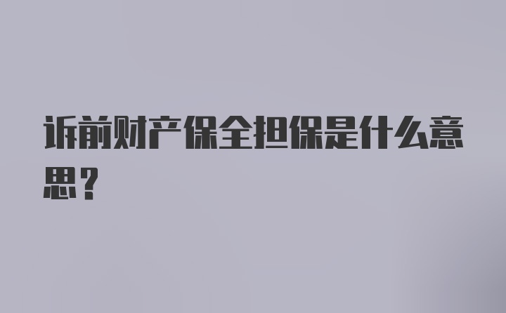 诉前财产保全担保是什么意思？