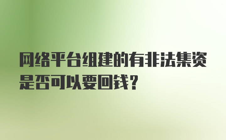 网络平台组建的有非法集资是否可以要回钱？