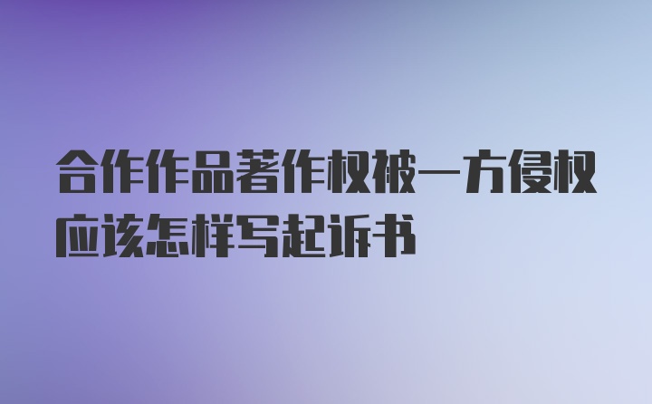 合作作品著作权被一方侵权应该怎样写起诉书